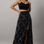 Black crop top with slit skirt co ord set for women