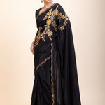 Black Designer Hand Embroidered Saree -Front
