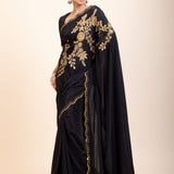Black Designer Hand Embroidered Saree -Front
