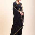 Black Designer Hand Embroidered Saree -Side
