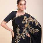 Black Designer Hand Embroidered Saree -Close
