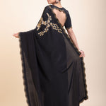 Black Designer Hand Embroidered Saree -Back
 