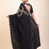 Black Designer Hand Embroidered Saree -Back
 