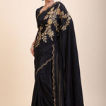 Black Designer Hand Embroidered Saree - Anvi Couture