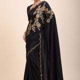 Black Designer Hand Embroidered Saree - Anvi Couture