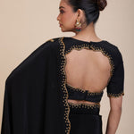 Black Designer Hand Embroidered Saree - Anvi Couture