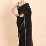 Black Designer Saree Set With Multicolor Stone And Cutdana Embroidery full