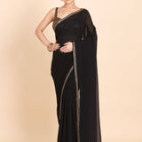 Black Designer Saree Set With Multicolor Stone And Cutdana Embroidery full