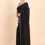 Black Designer Saree Set With Multicolor Stone And Cutdana Embroidery front