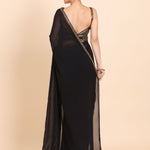 Black Designer Saree Set With Multicolor Stone And Cutdana Embroidery back