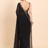 Black Designer Saree Set With Multicolor Stone And Cutdana Embroidery back