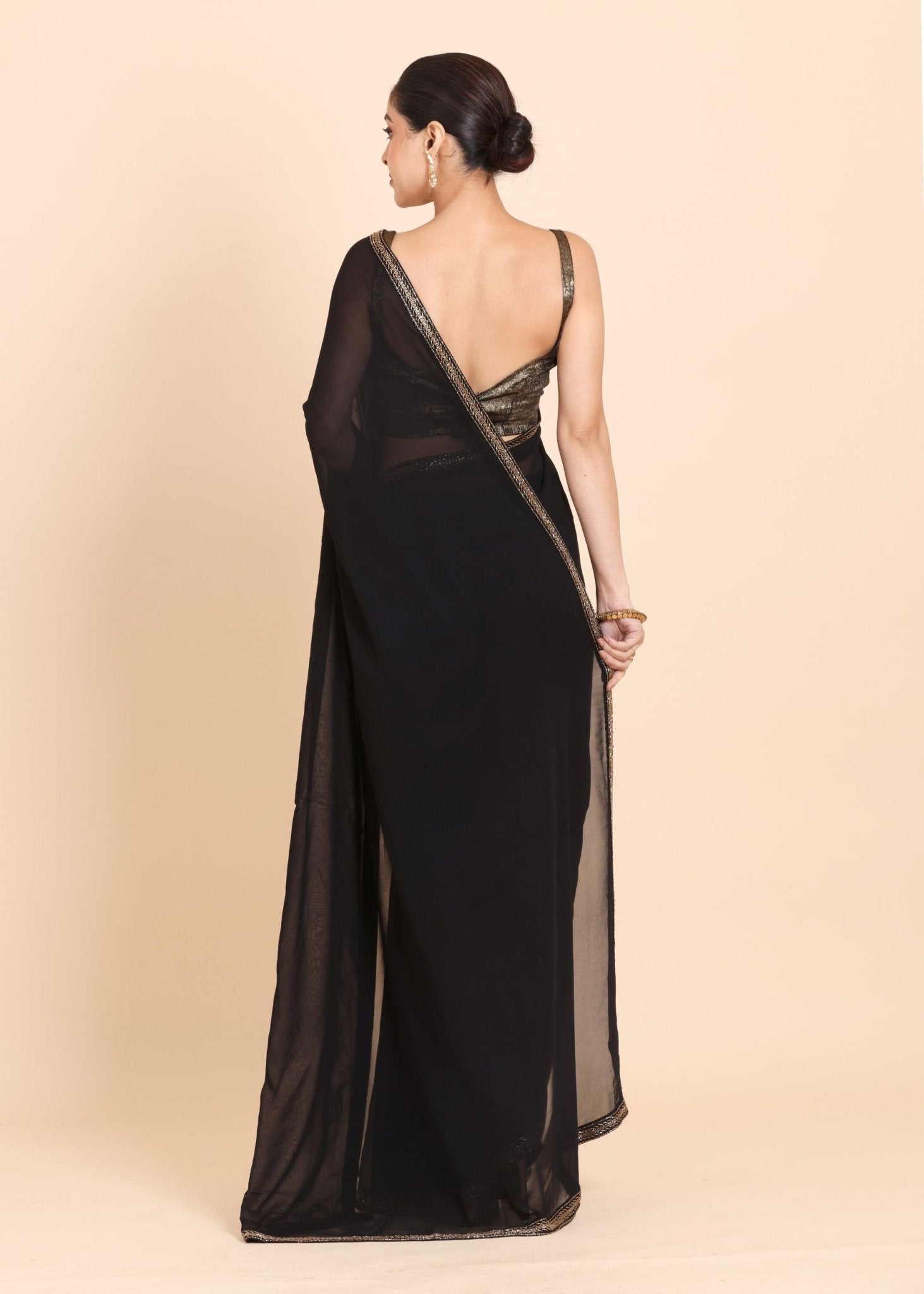 Black Designer Saree Set With Multicolor Stone And Cutdana Embroidery - Anvi Couture