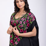 Black Draped Skirt And Crop Top Set With Long Shrug with Hand embroidered top close up
