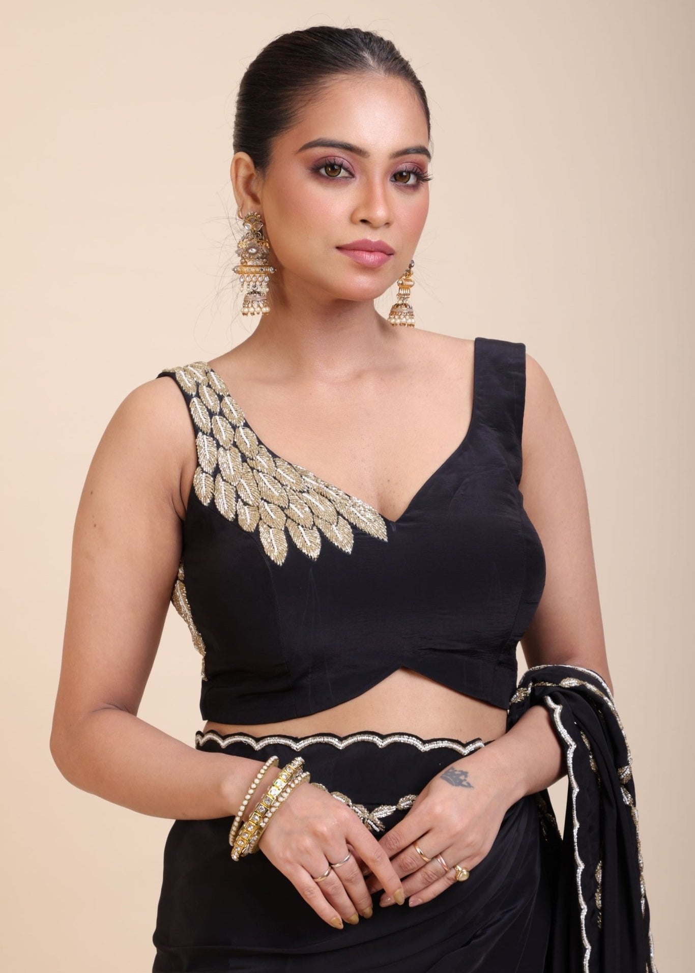 Black Embroidered Sleeveless Blouse - Anvi Couture