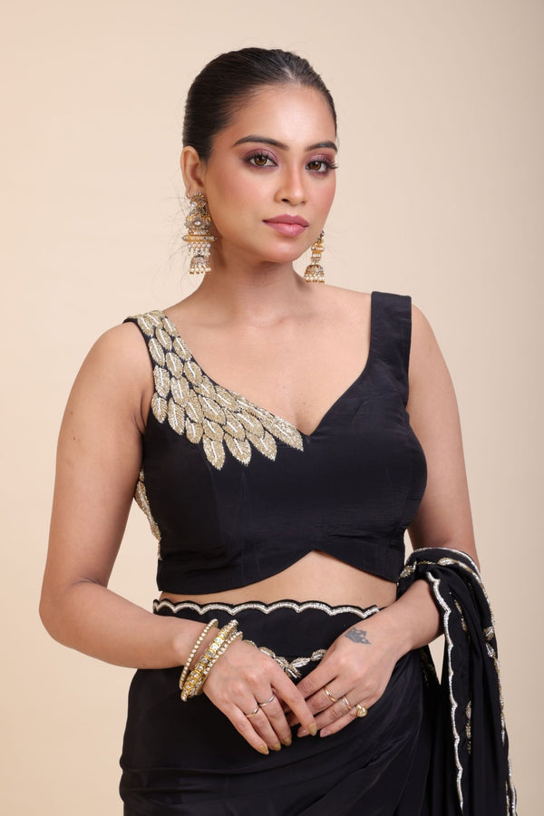 Black Embroidered Sleeveless Blouse - Anvi Couture