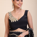 Black Embroidered Sleeveless Blouse front