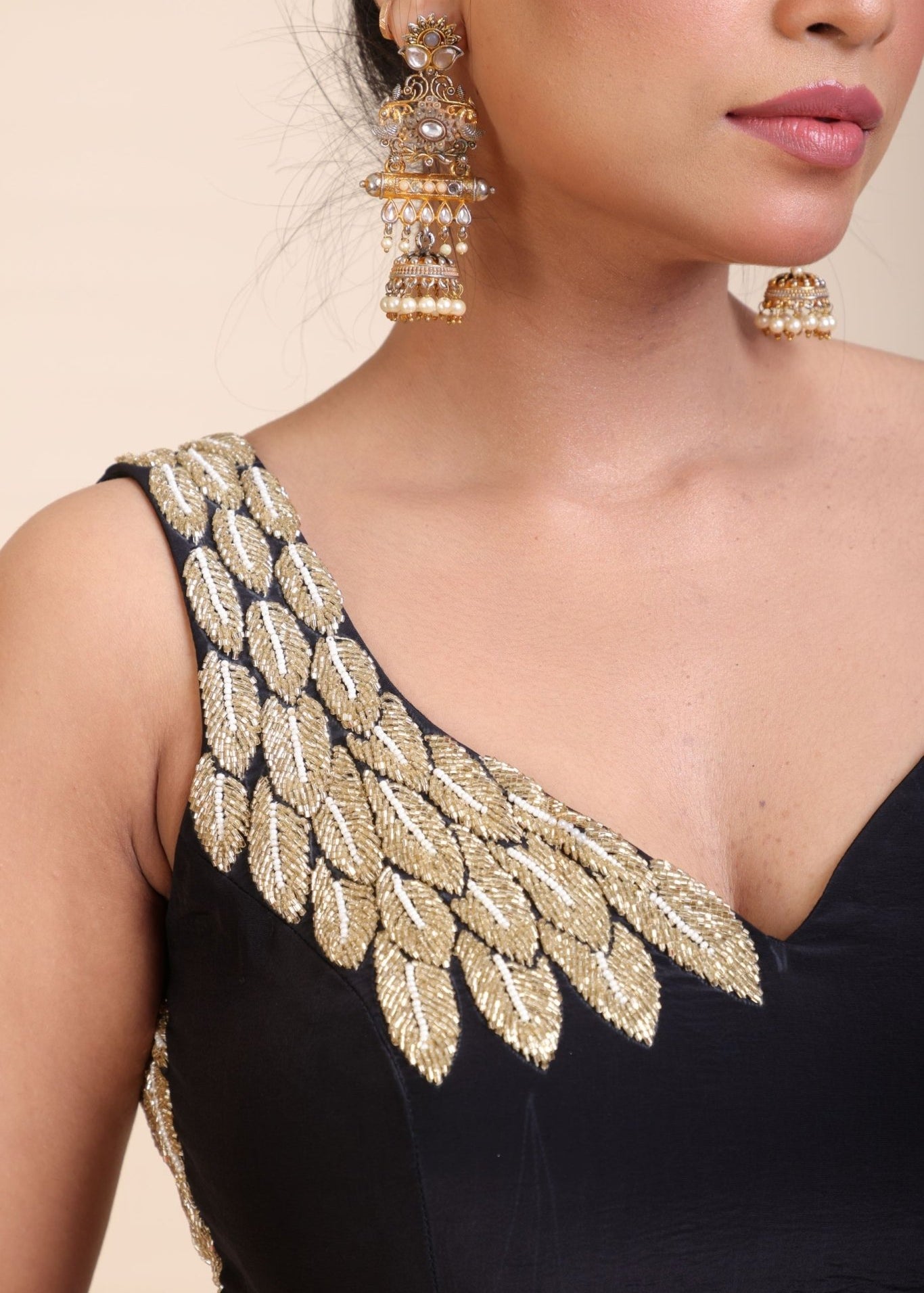 Black Embroidered Sleeveless Blouse - Anvi Couture