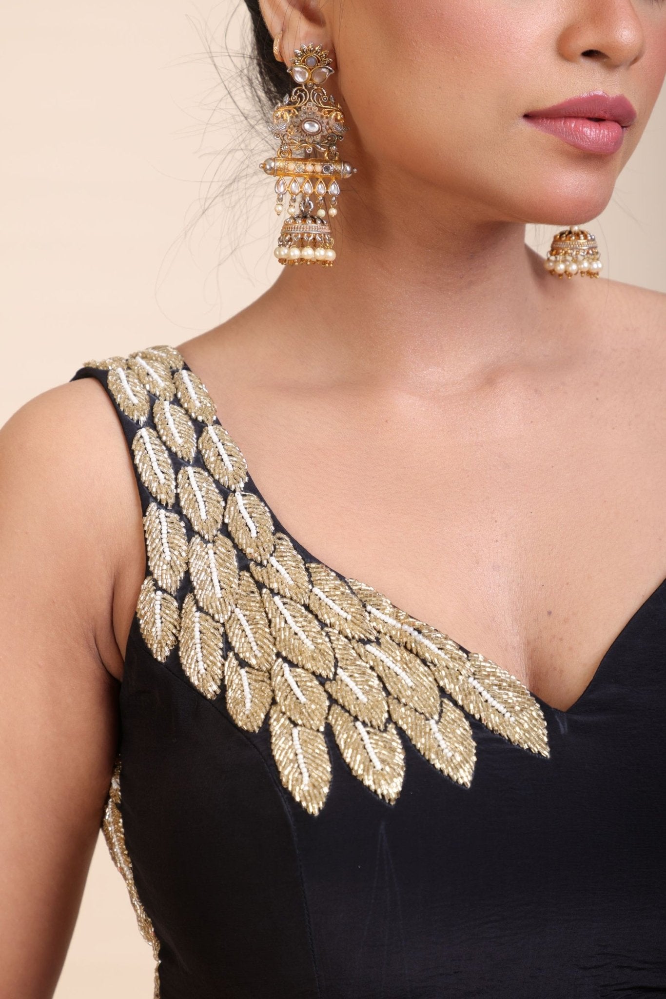 Black Embroidered Sleeveless Blouse - Anvi Couture