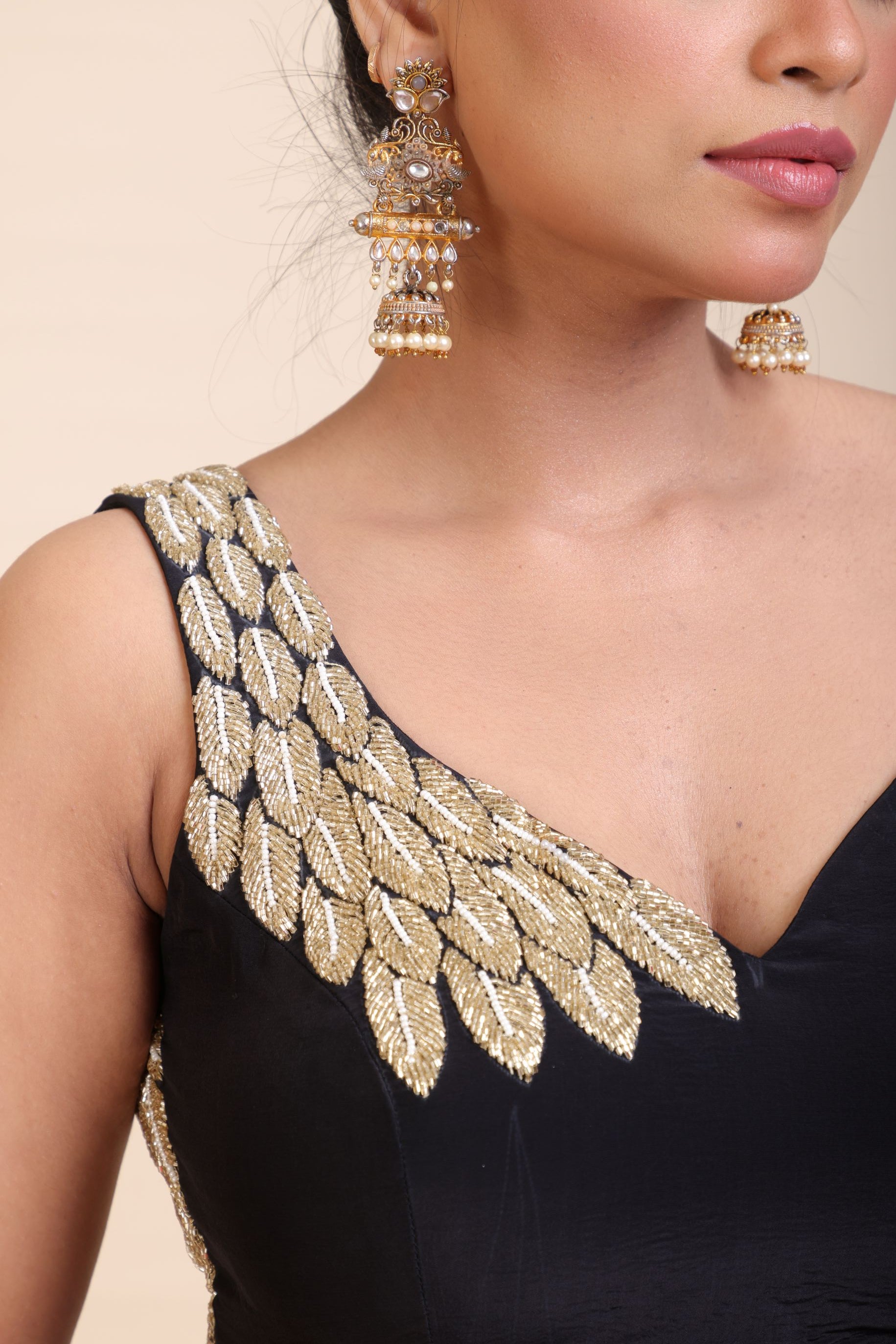 Black Embroidered Sleeveless Blouse close up