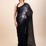 Black Embroidery Partywear Saree With Designer Blouse -Front