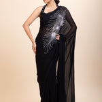 Black Embroidery Partywear Saree With Designer Blouse -Side