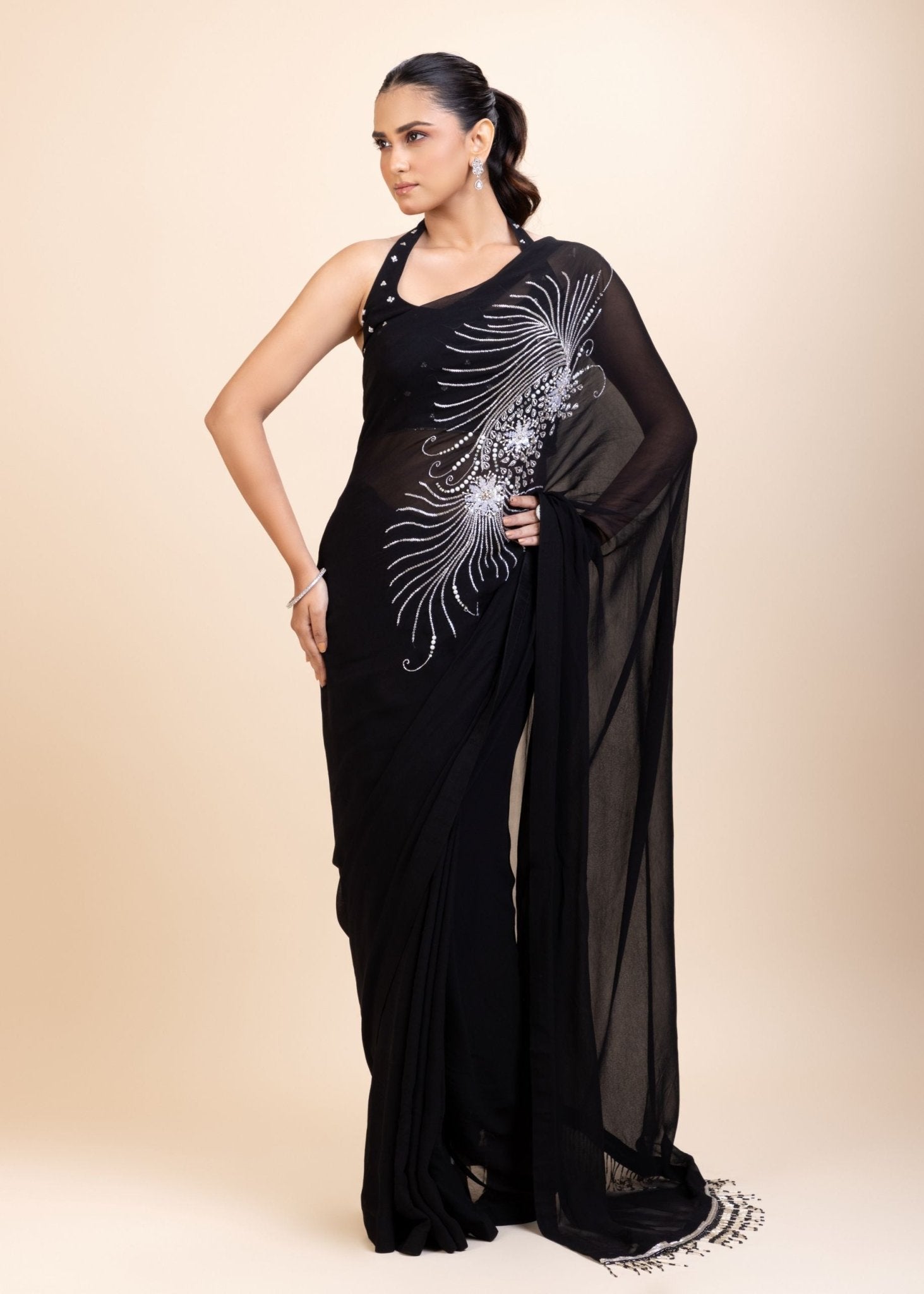 Black Embroidery Partywear Saree - Anvi Couture