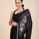Black Embroidery Partywear Saree With Designer Blouse - Close