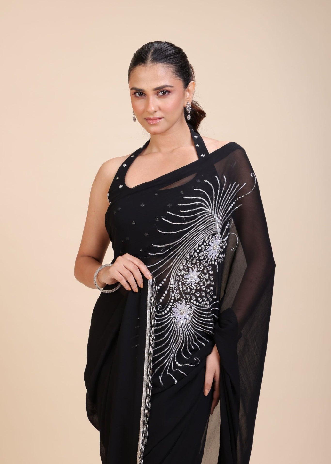 Black Embroidery Partywear Saree - Anvi Couture