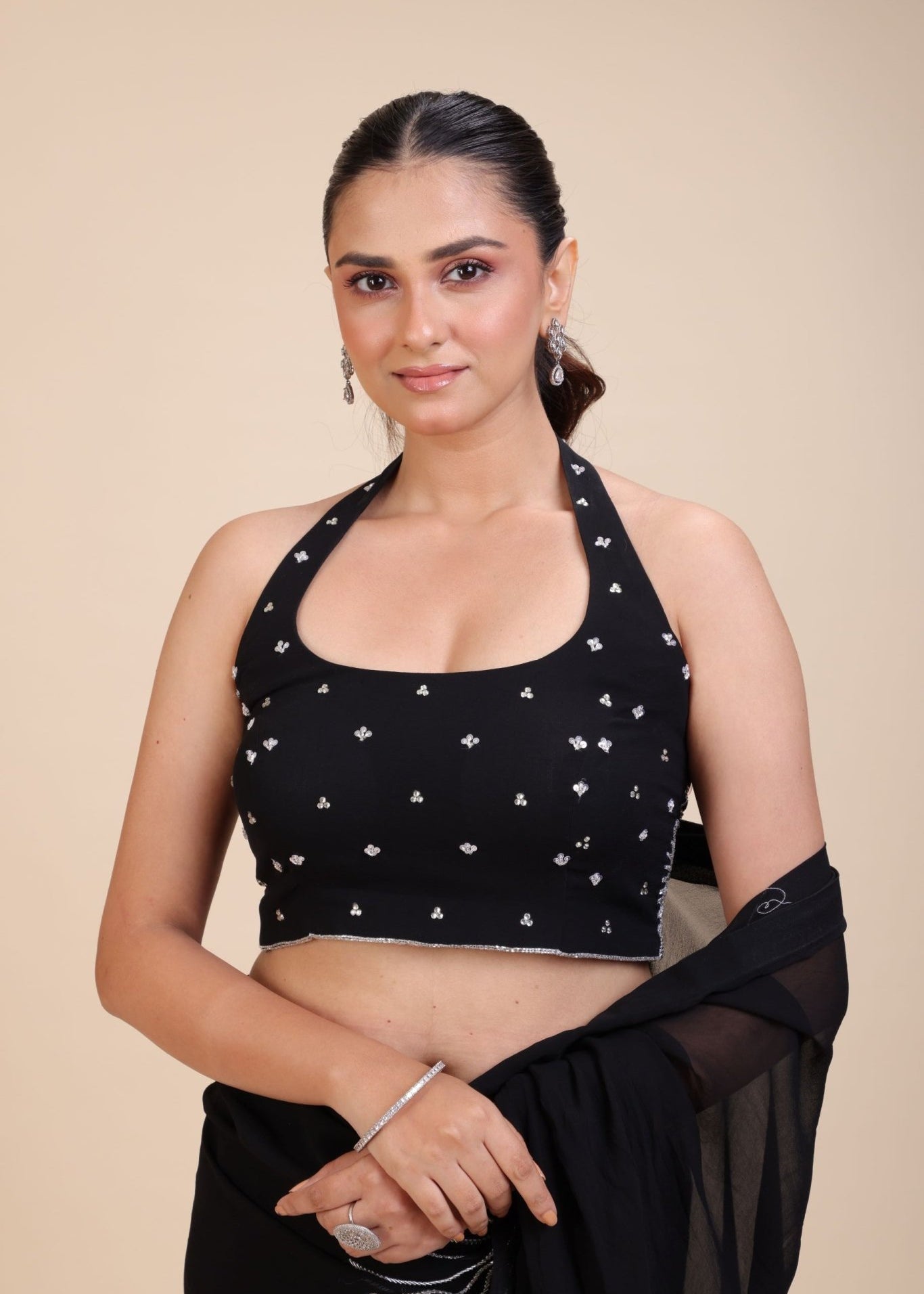 Black Embroidery Partywear Saree With Designer Blouse - Blouse