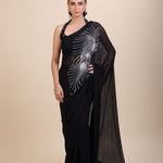 Black Embroidery Partywear Saree With Designer Blouse Full
