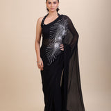 Black Embroidery Partywear Saree With Designer Blouse Full
