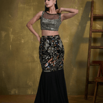 Black Mermaid Style Fishtail Lehenga with Multicolor Thread Embroidery