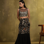 Designer Black Fishtail Lehenga Choli – Multicolor Embroidered Bridal Wear