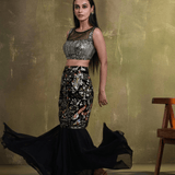 Black Fishtail Cut Lehenga Set with Colorful Embroidery for Wedding Season