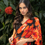  Black Floral Print Georgette Sarees Front Side
