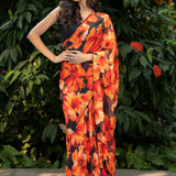  Black Floral Print Georgette Sarees Full
