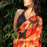  Black Floral Print Georgette Sarees Front
