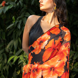  Black Floral Print Georgette Sarees Front
