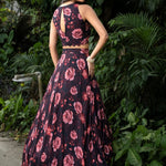 Black Floral Printed Georgette Crop top Lehenga Set - Anvi Couture