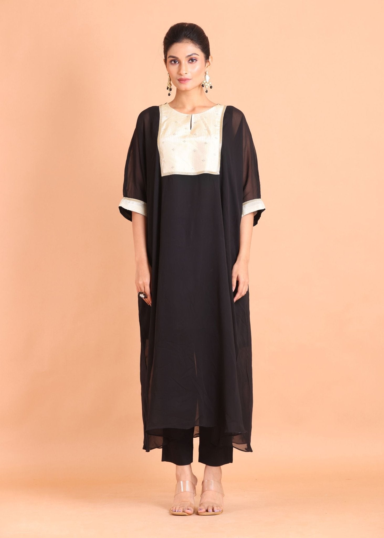 Black Georgette Kaftan Suit Set - Anvi Couture