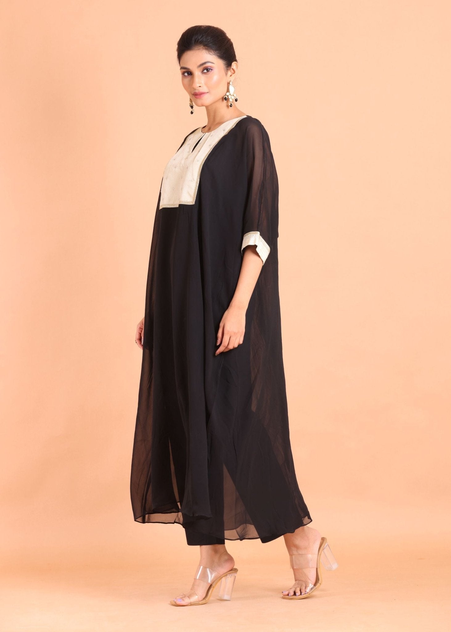 Black Georgette Kaftan Suit Set - Anvi Couture