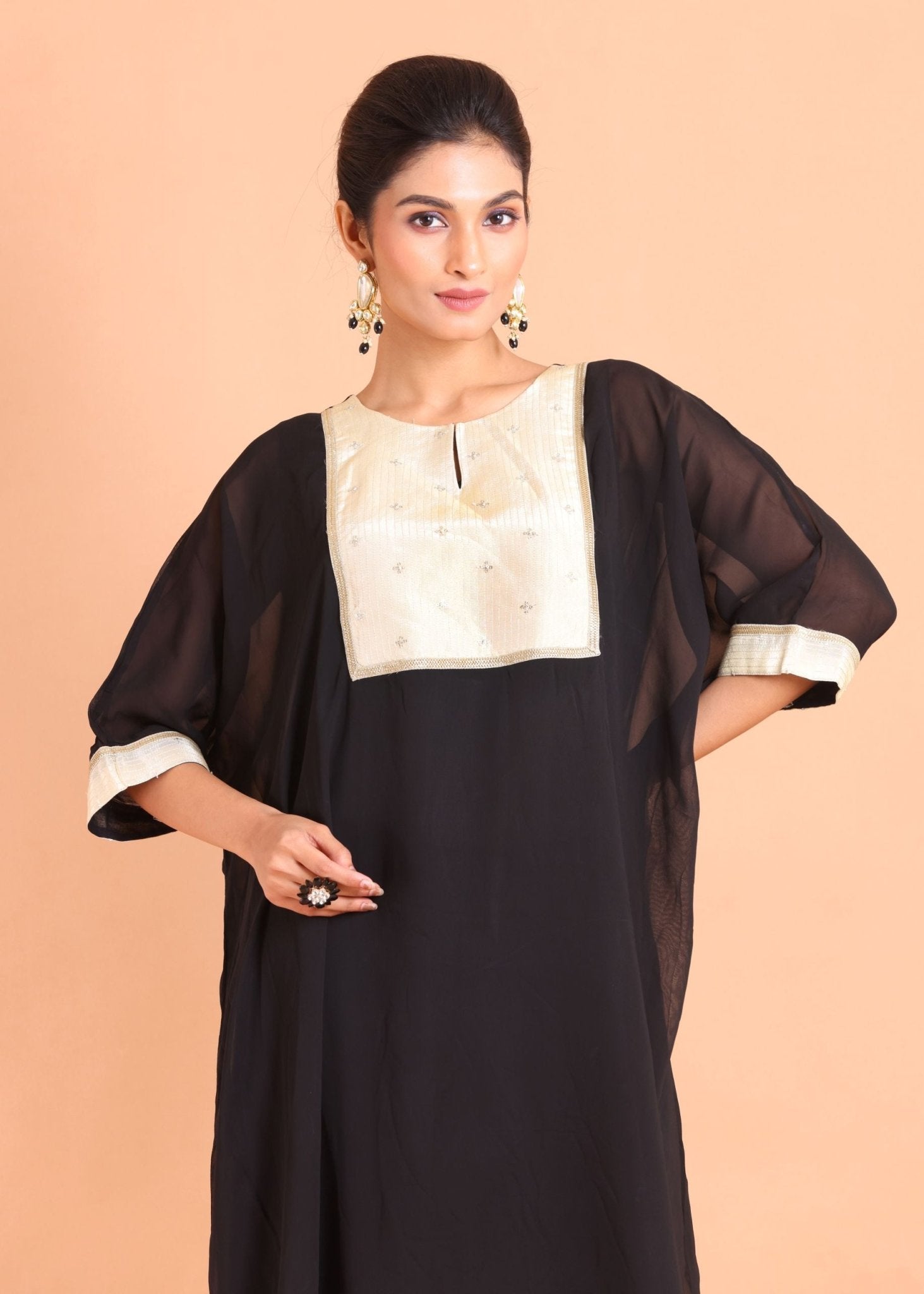 Black Georgette Kaftan Suit Set - Anvi Couture