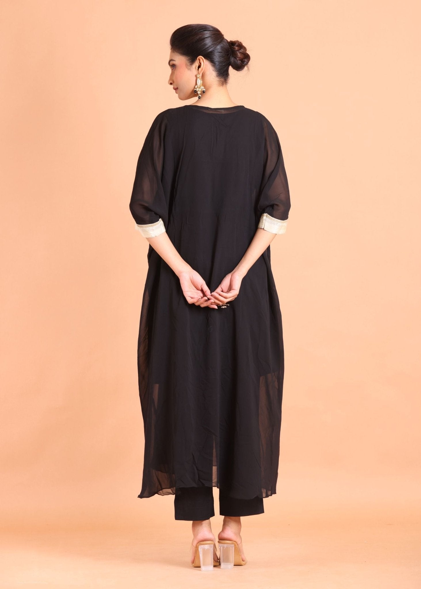 Black Georgette Kaftan Suit Set - Anvi Couture