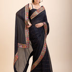 Black Georgette Saree With Multicolor Lace Border - Anvi Couture