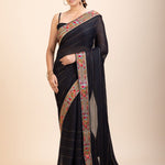 Black Georgette Saree With Multicolor Lace Border - Anvi Couture