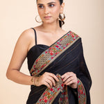 Black Georgette Saree With Multicolor Lace Border - Anvi Couture