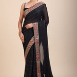 Black Georgette Saree With Multicolor Lace Border - Anvi Couture