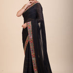 Black Georgette Saree With Multicolor Lace Border - Anvi Couture