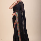 Black Georgette Saree With Multicolor Lace Border - Anvi Couture