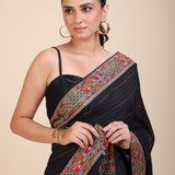 Black Georgette Saree With Multicolor Lace Border - Anvi Couture